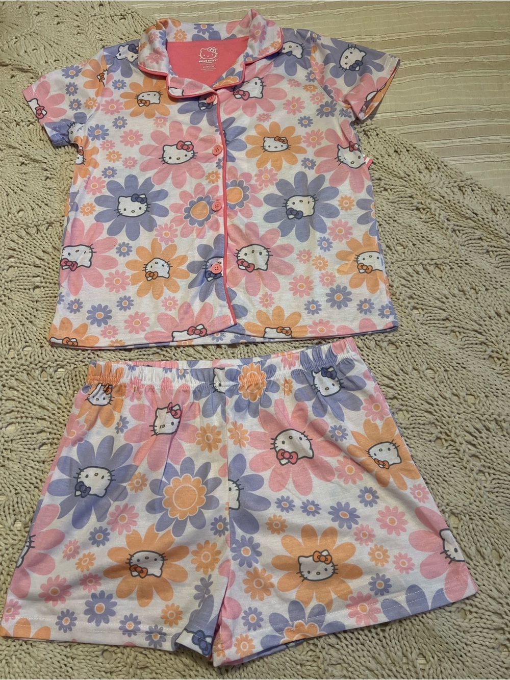 Hello Kitty Pink Purple Orange Floral Short Pajama Set